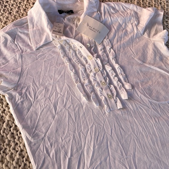 Talbots White Button Down Shirt with Ruffles - Picture 5 of 5